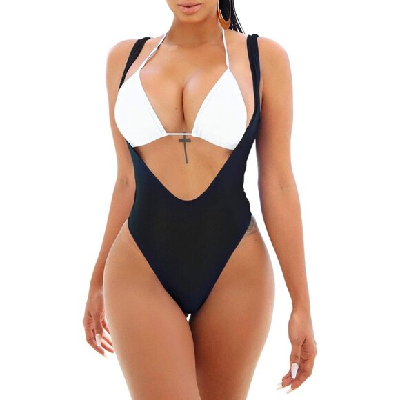 💫 Women Brazilian High Cut Bikini Set Black Sexy Push Up Halter 2Piece Swimsuit